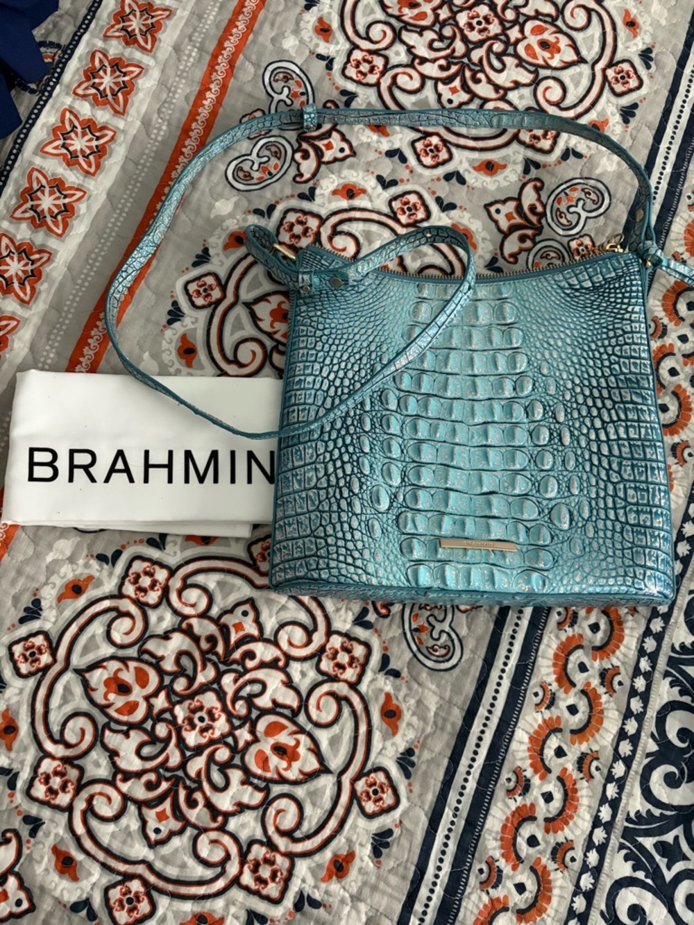 Brahmin Teal Croc-Katie Embossed Crossbody - Picture 2 of 9